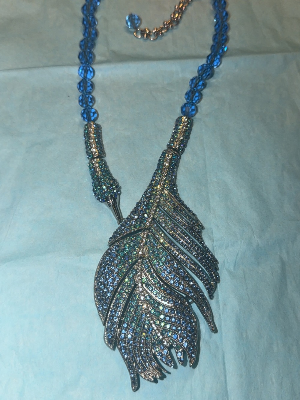 Heidi Daus Blue Crystal Feather Pendant Necklace